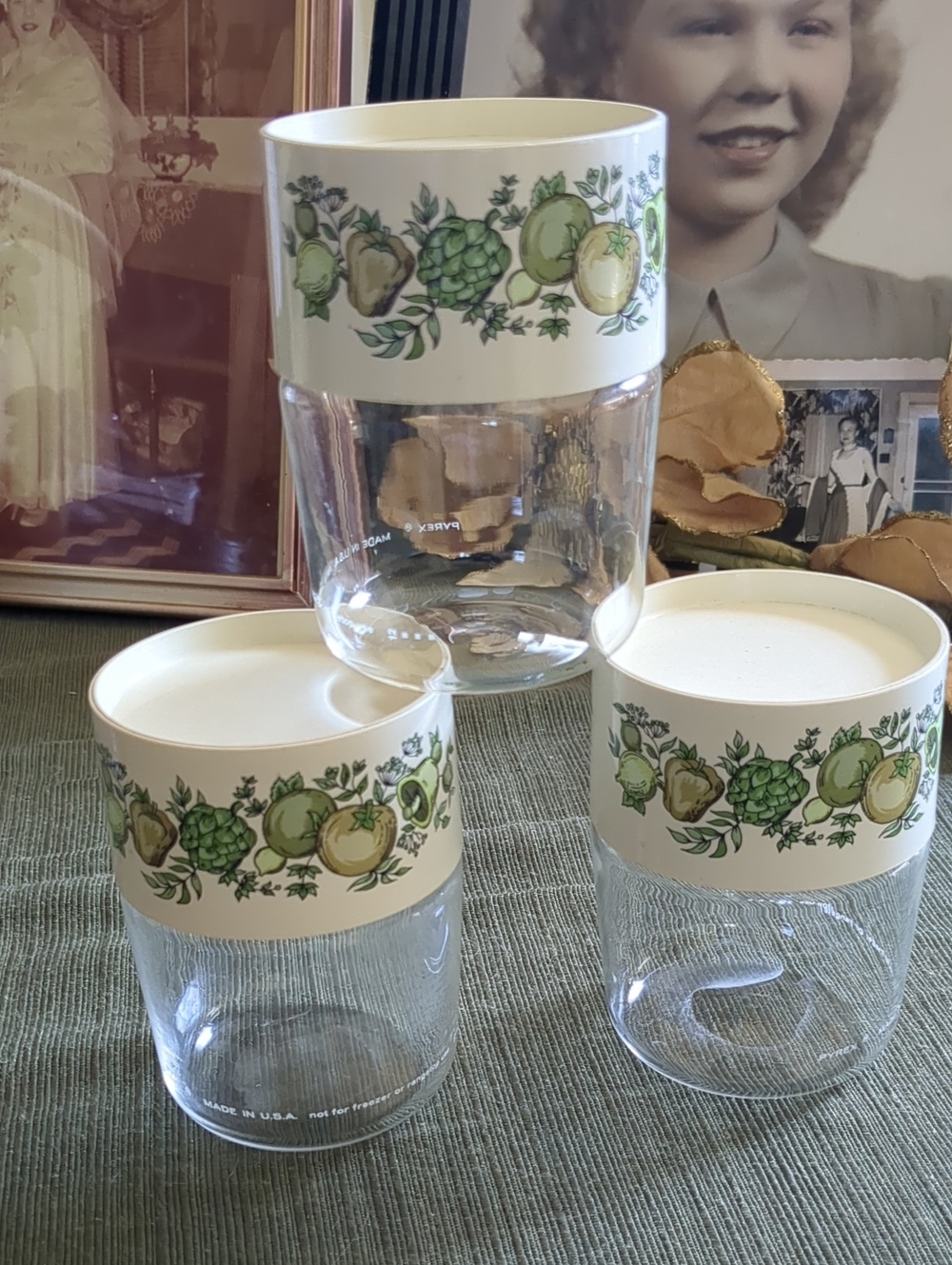 Vintage Pyrex Fruit Pattern Glass Canisters - Set of 3